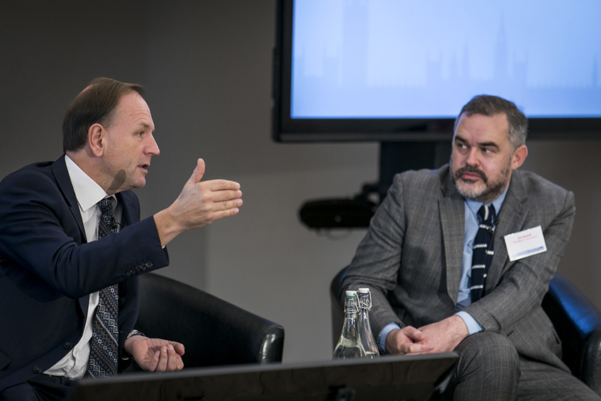 Jon Restell in discussion with NHS England chief executive Simon Stevens at the MiP Members' Summit in October 2017.