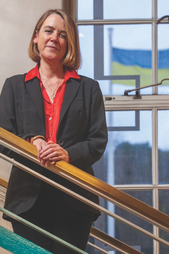 Caroline Lamb on the stairs at NHS Scotland head office