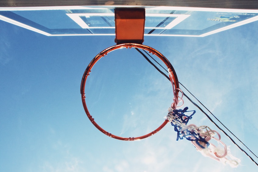 Baksetball hope viewed against a clear sky