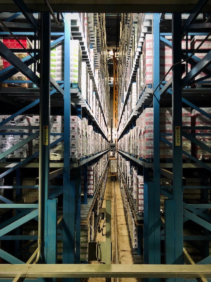 Shelves in a medical supplies warehouse