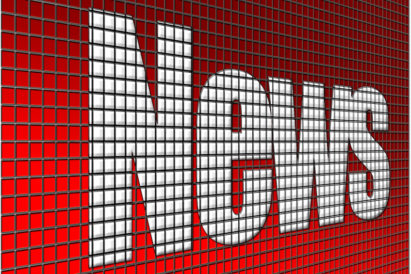 Red mosaic with word 'news'