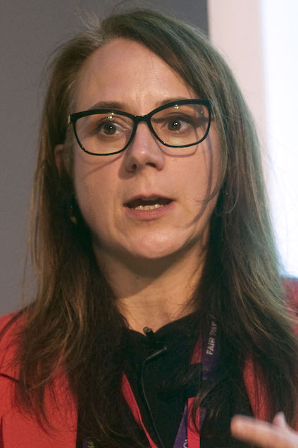 Sara Gorton speaking in 2018